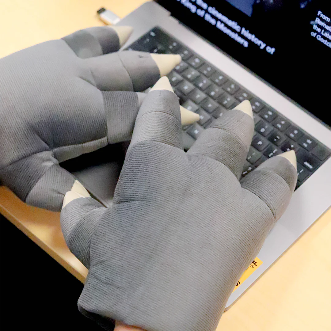 Godzilla Gray Plush Gloves - Image 2