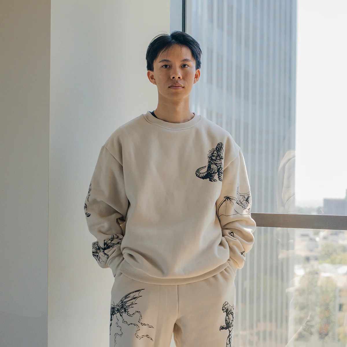 Godzilla Kaiju Print Sweatshirt - Cream - Image 2