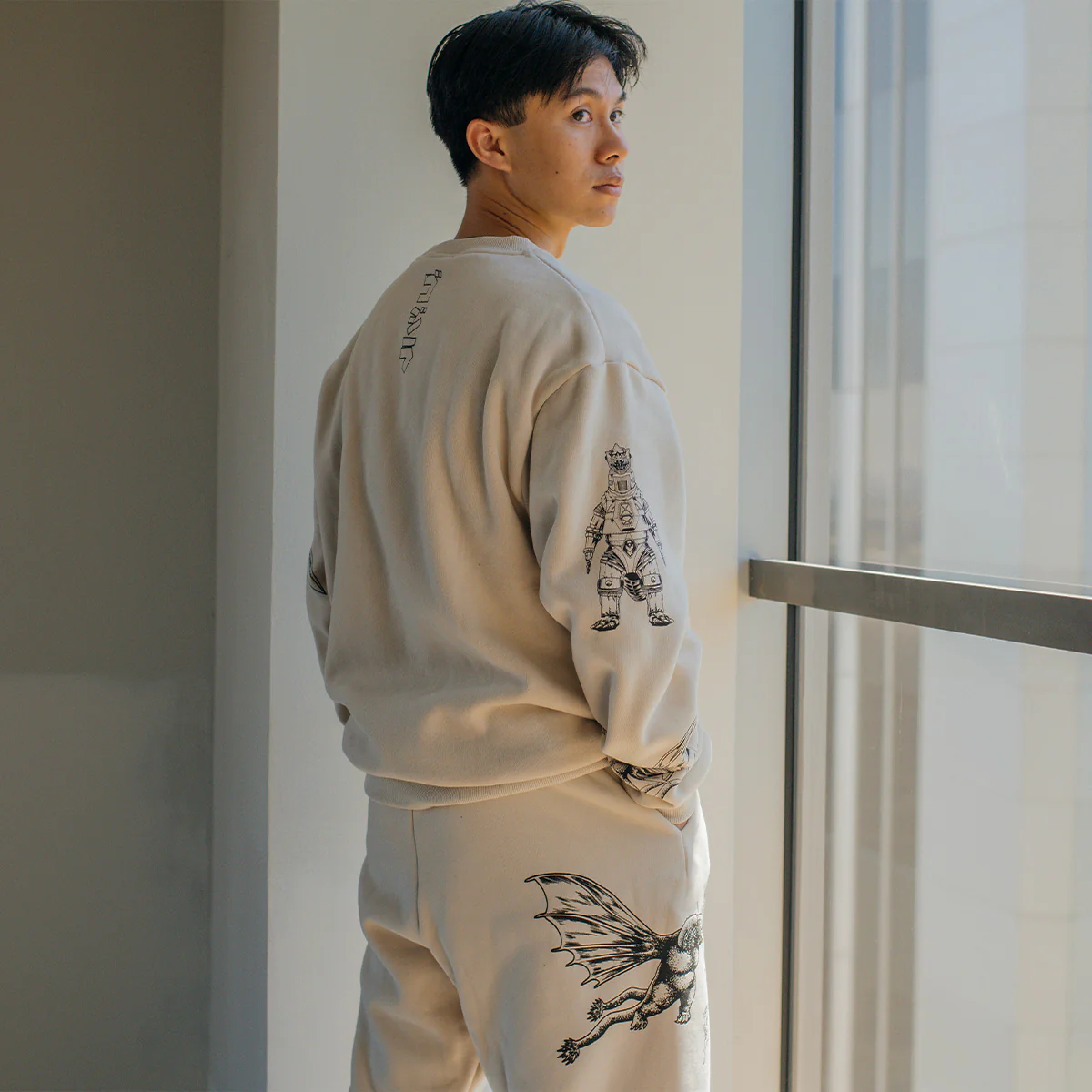 Godzilla Kaiju Print Sweatshirt - Cream - Image 3