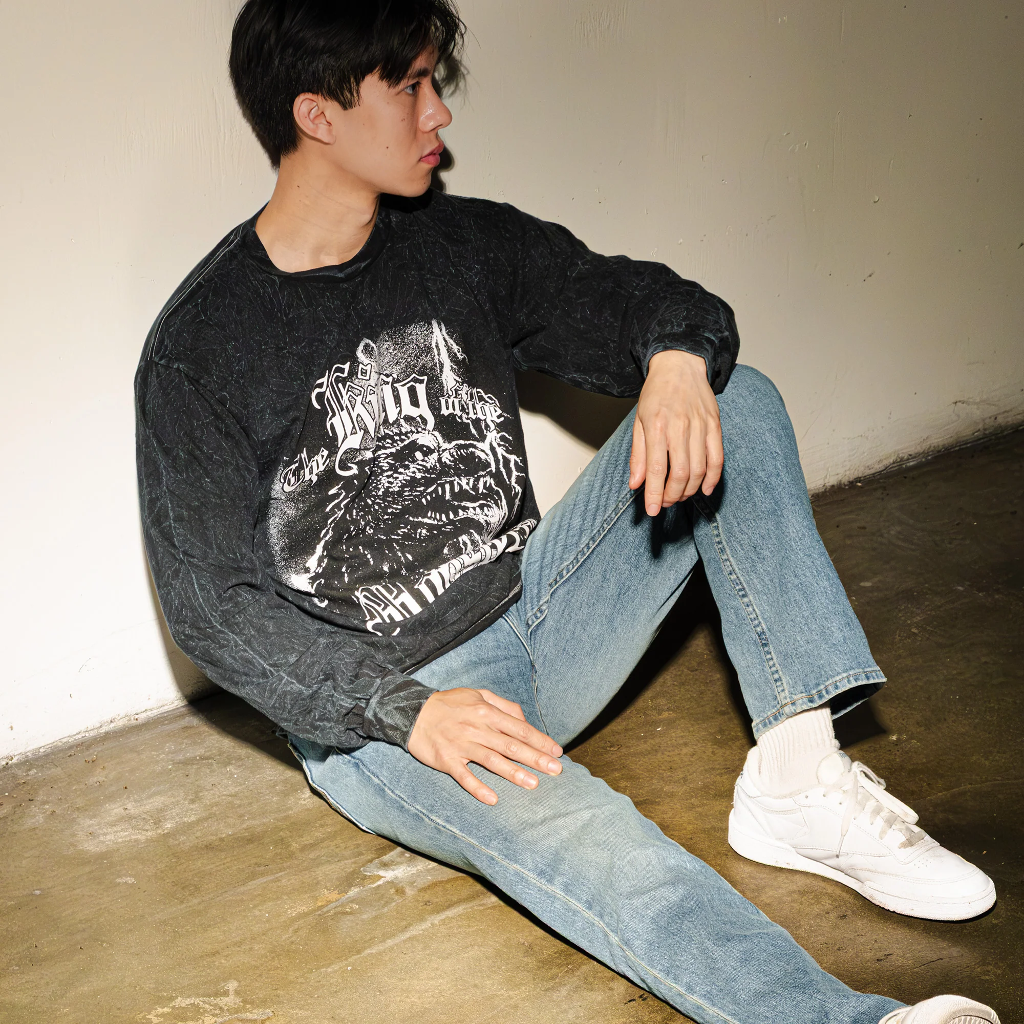 Godzilla Mineral Wash Black Long Sleeve T-Shirt - Image 2