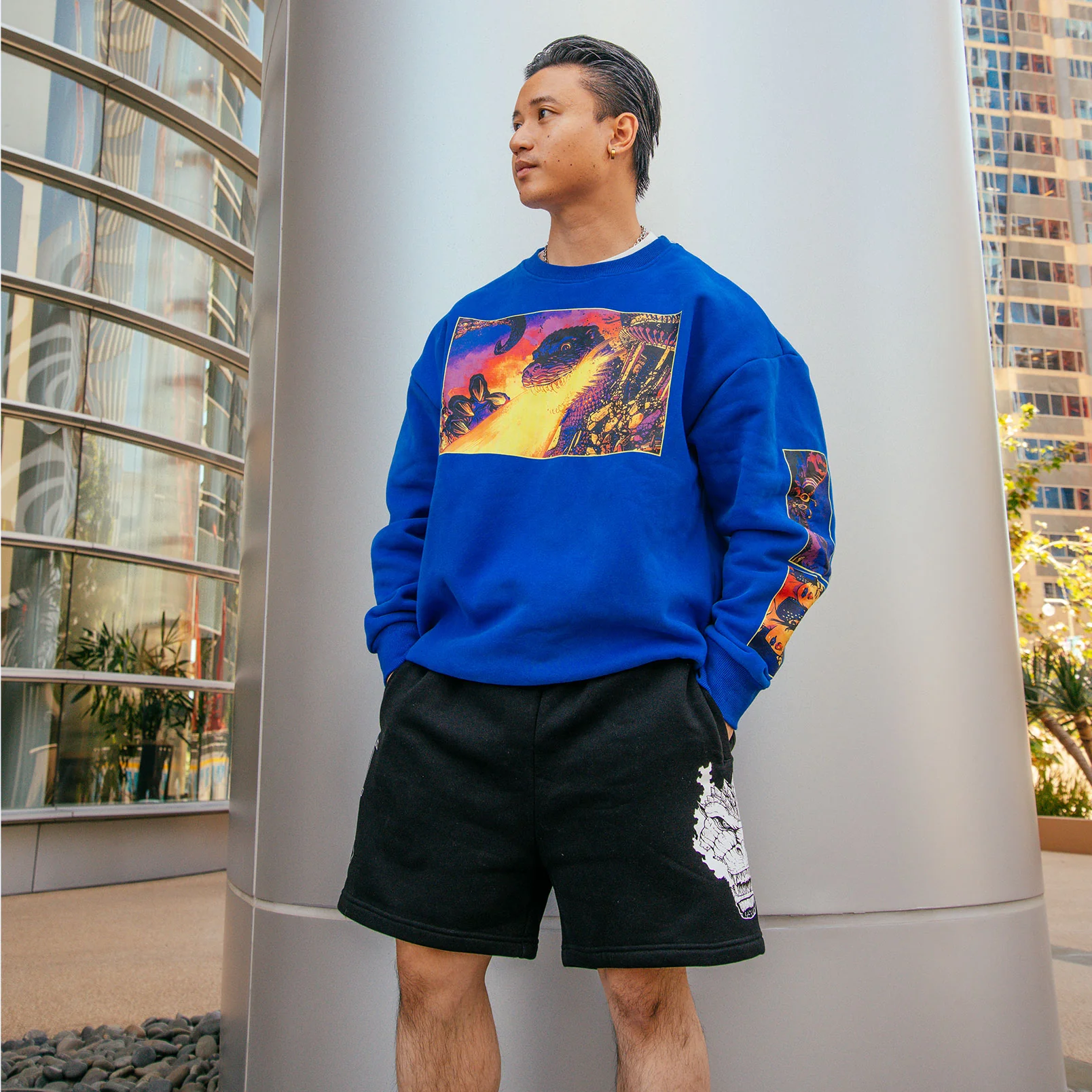Godzilla Sweat Shorts 12" Rise - Black - Image 4