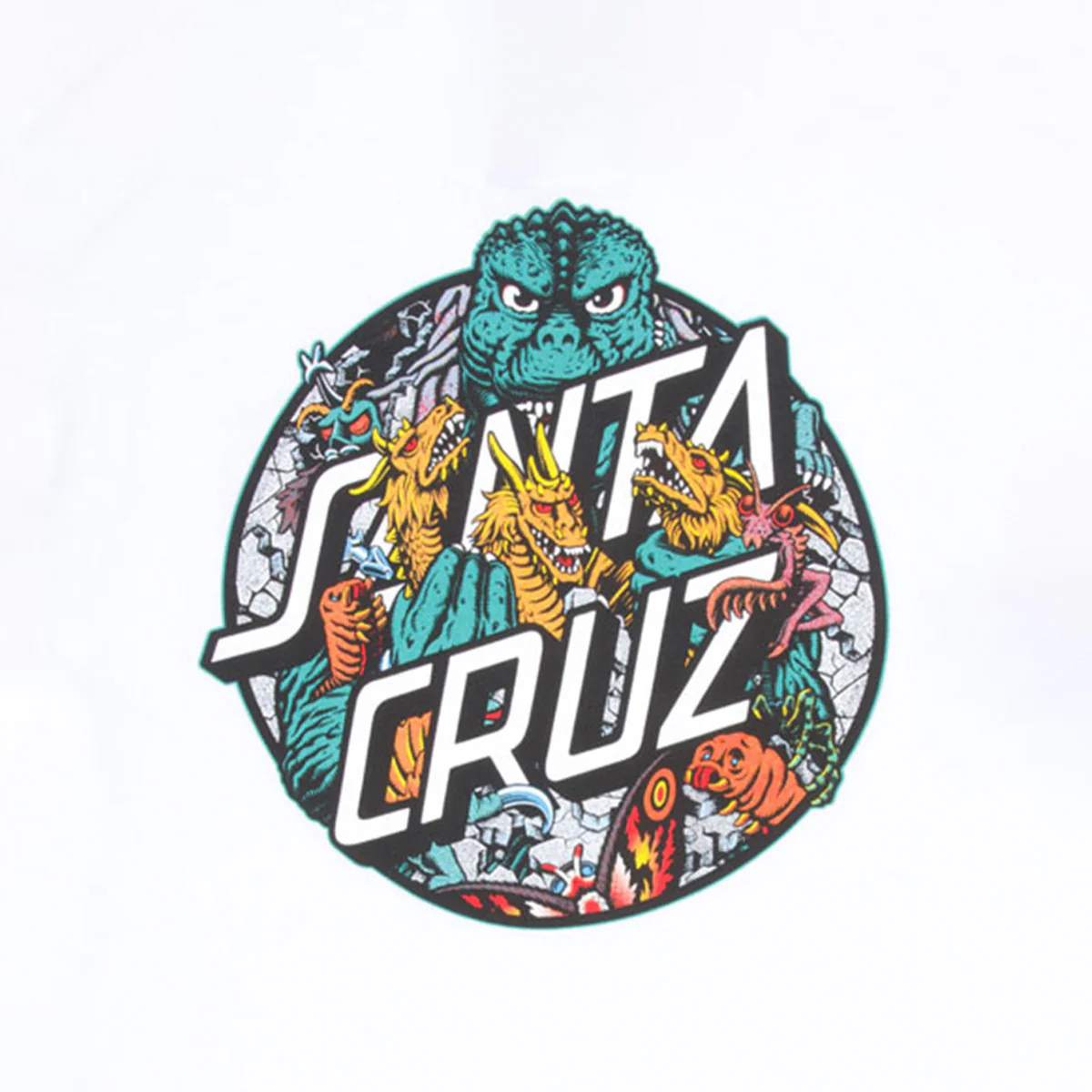 Santa Cruz Godzilla Kaiju Roskopp Dot Heavyweight White T-shirt - Image 3